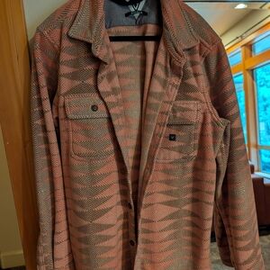 VISSLA Pink and Gray Fleece Button Up